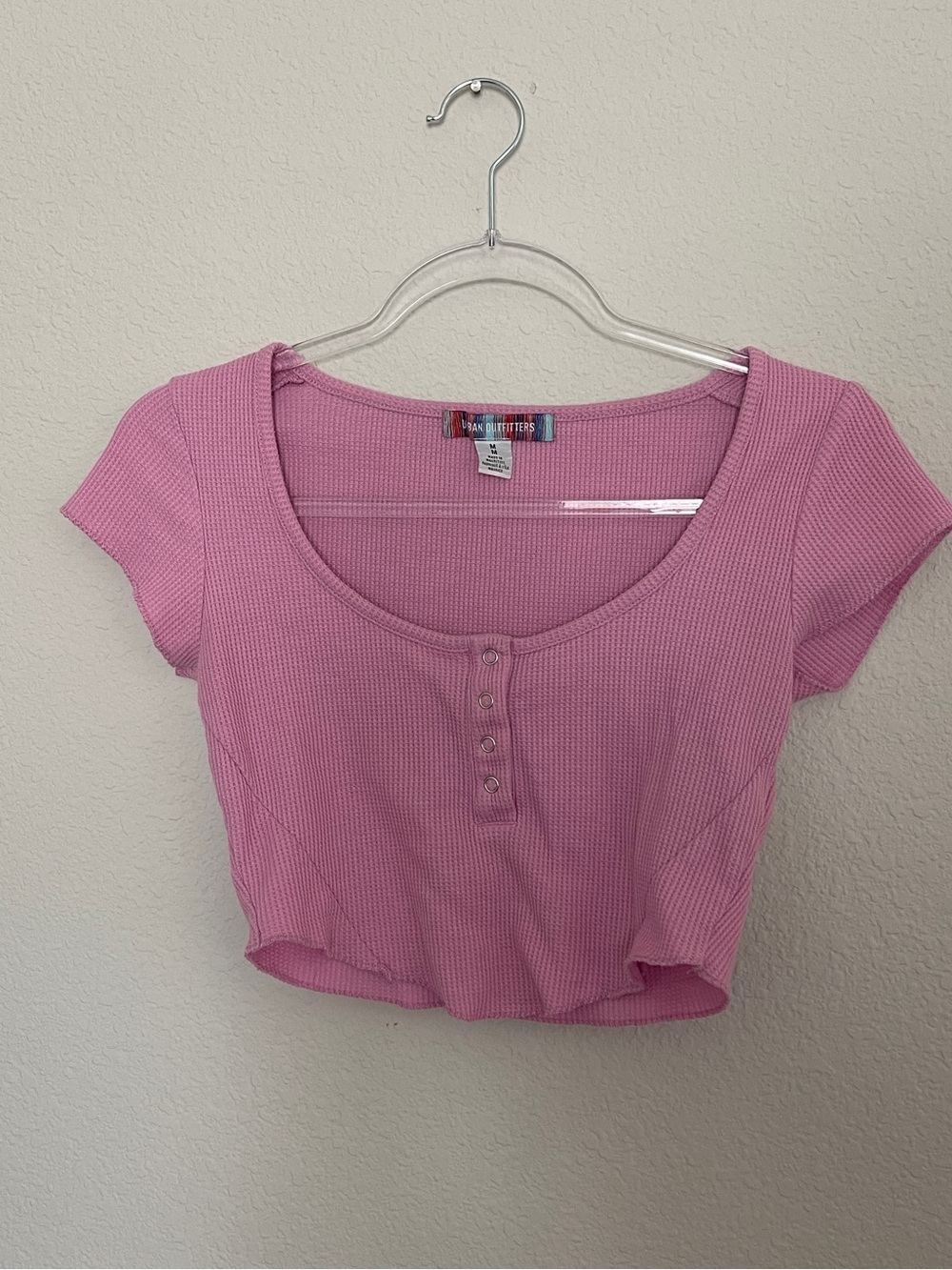 Urban Outfitters Pink Ribbed Henley Crop Top